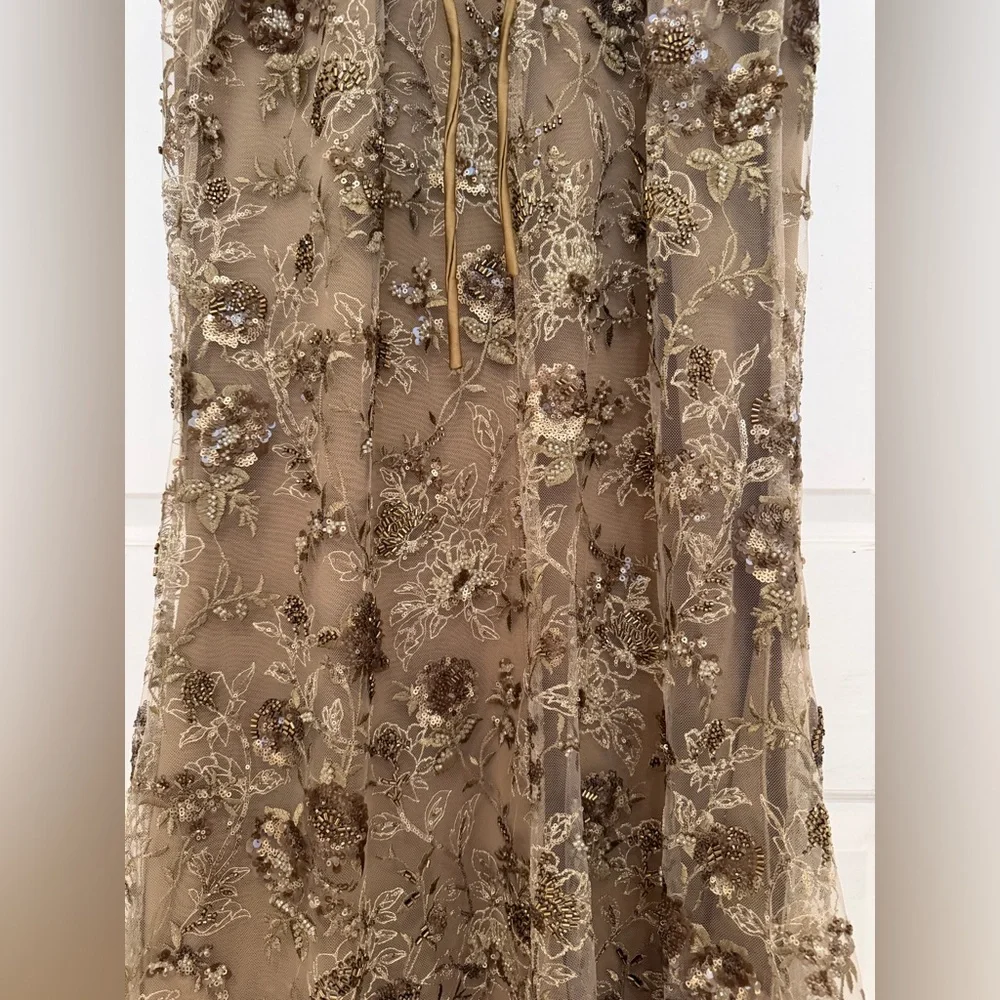 House Of CB Elegant Gold Floral Embroidered Gown - Picture 9 of 16